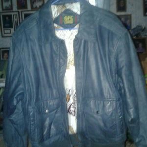 Blue leather zip up jacket